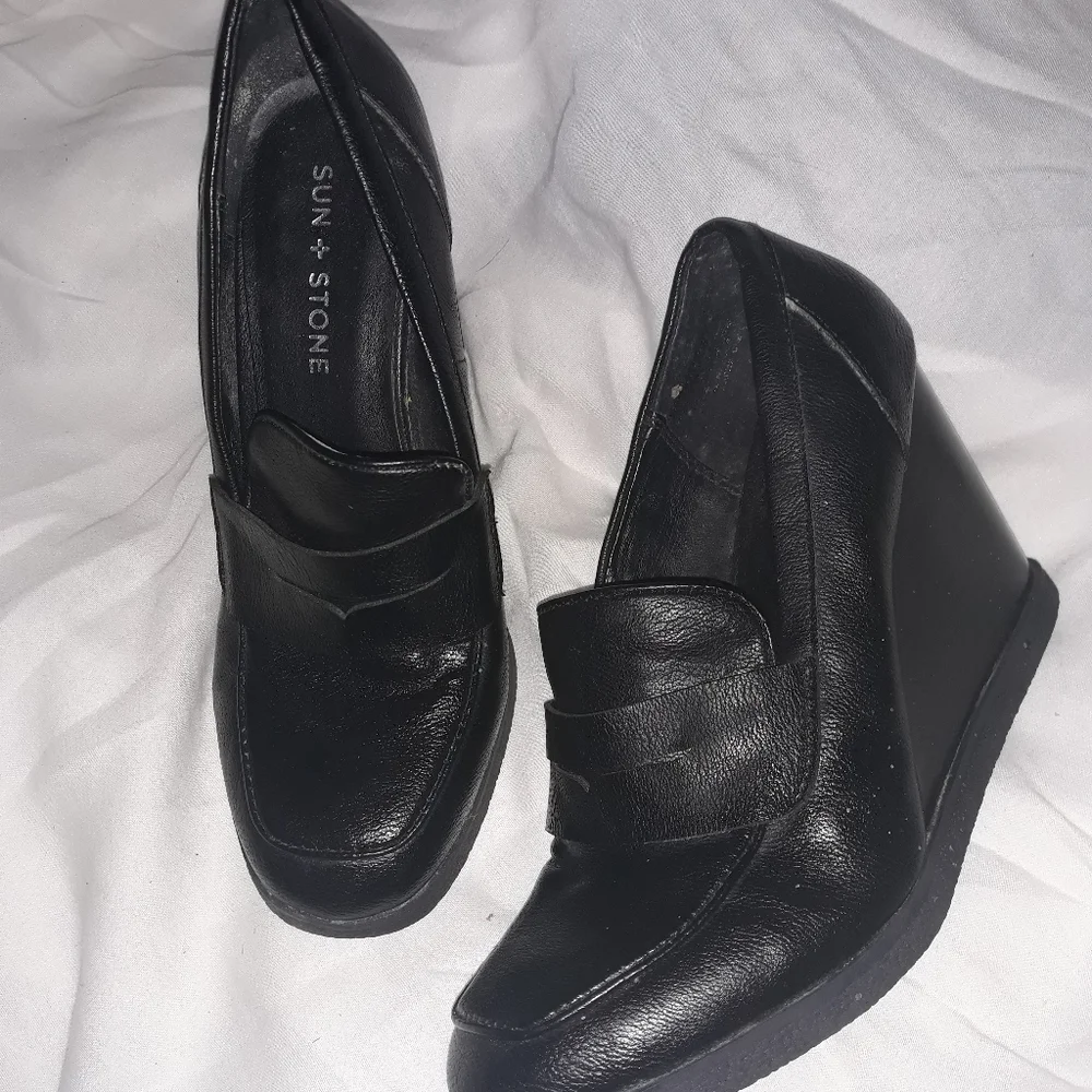 Sun + Stone Womens Jetta Faux Leather Slip On Wedge Heels sz 7 - Picture 5 of 6